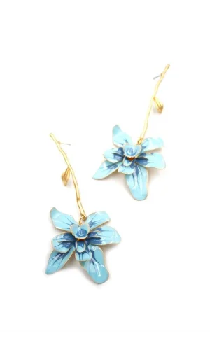 Çiçek Küpe - Mavi