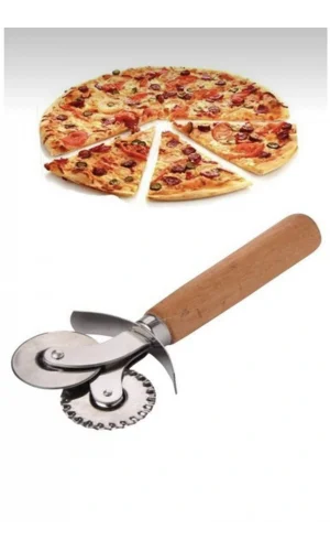 Çift Başlıklı Ahşap Saplı Pizza Kesici Hamur Kesici
