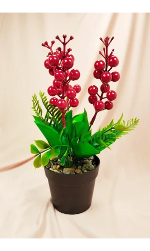 Cocina Yılbaşı Kokina Saksıda Şık Dekorasyon Süsleme Yapay Çiçek 26 cm