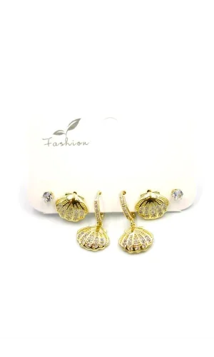 Çoklu Deniz Kabuğu Küpe - Altın