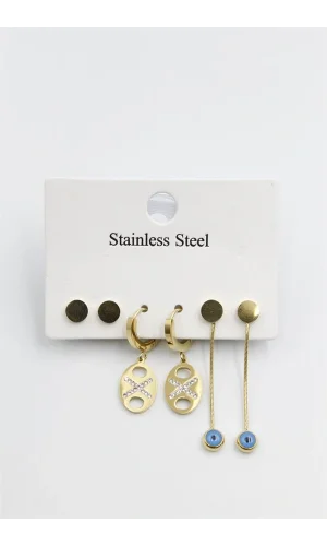 Çoklu Nazar Küpe - Altın