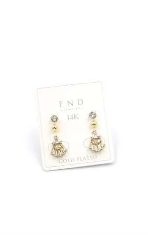 Çoklu Taşlı Küpe - Altın