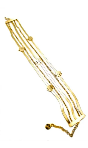 Çoklu Yonca Zincir Bileklik - Altın