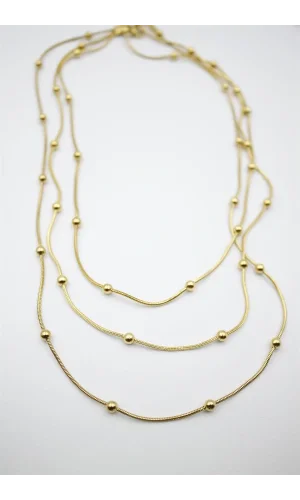Çoklu Zincir Toplu Çelik Kolye - Altın