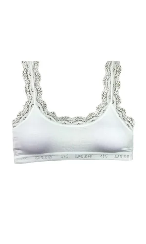 Dantel Nakış İşlemeli Pedli Bambu Kadın Büstiyer Beyaz