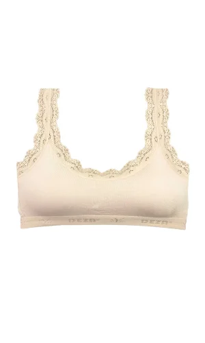 Dantel Nakış İşlemeli Pedli Bambu Kadın Büstiyer Krem