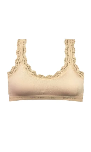 Dantel Nakış İşlemeli Pedli Bambu Kadın Büstiyer Ten