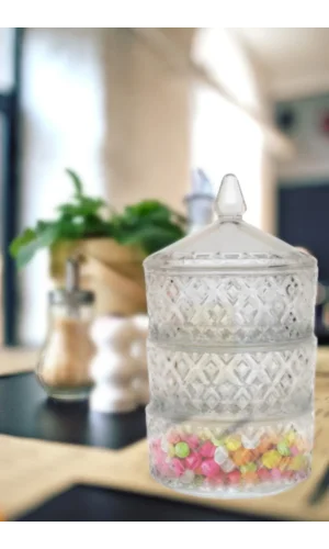 Delisoga 3 Katlı Cam Kurabiyelik Royaleks-PAK-417