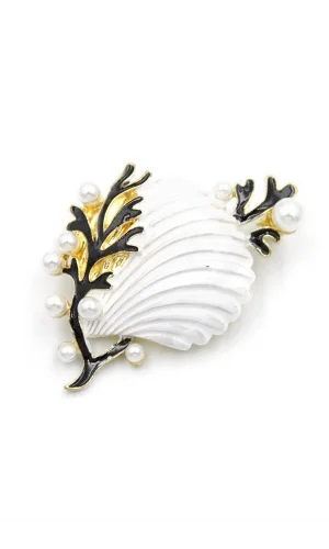 Deniz Kabuğu Broş - Beyaz