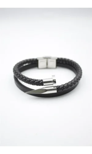Deri Çivi Bileklik - Gümüş