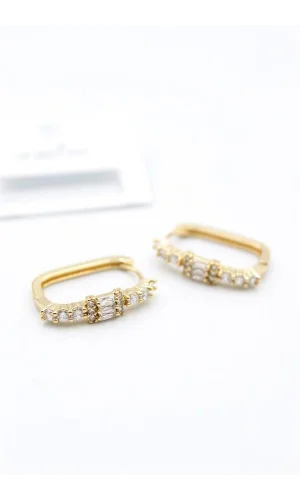 Dikdörgen Taşlı Küpe - Altın