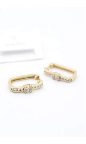 Dikdörgen Taşlı Küpe - Altın