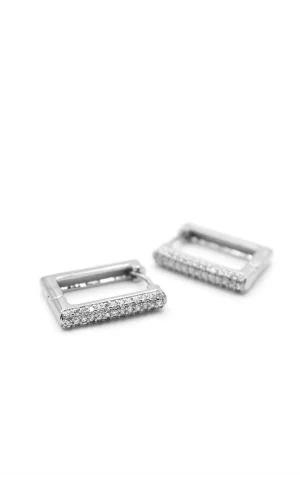 Dikdörtgen Taşlı Küpe - Gümüş