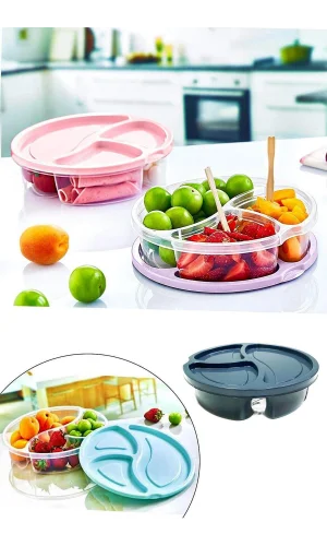 Diyet Saklama Kabı 3 Bölmeli Pratik Yuvarlak Beslenme Kahvaltı Kabı Koyu Gri