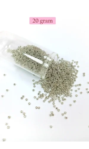 Dökme Cam Kum Boncuk (11/0) 2 mm - 20 Gram -  Gümüş - BNC022
