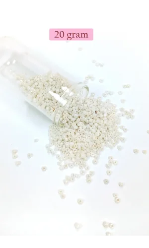 Dökme Cam Kum Boncuk (11/0) 2 mm - 20 Gram -  Parlak Beyaz - BNC030