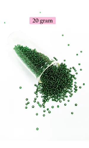 Dökme Cam Kum Boncuk (11/0) 2 mm - 20 Gram -  Şefaf Koyu Yeşil - BNC002