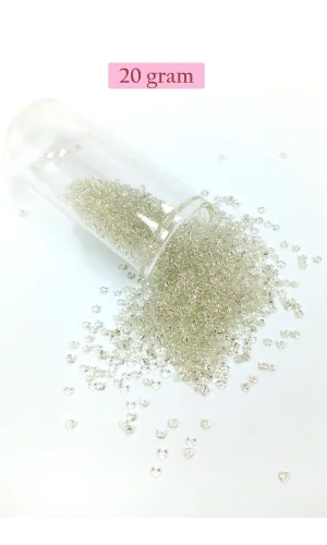 Dökme Cam Kum Boncuk (11/0) 2 mm - 20 Gram -  Şeffaf Beyaz - BNC018