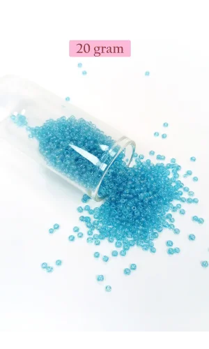 Dökme Cam Kum Boncuk (11/0) 2 mm - 20 Gram -  Şeffaf Camgöbeği - BNC023