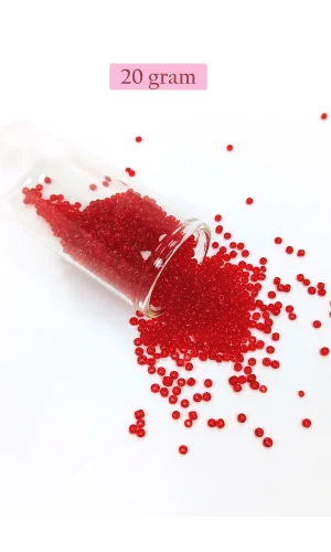 Dökme Cam Kum Boncuk (11/0) 2 mm - 20 Gram -  Şeffaf Kırmızı - BNC021