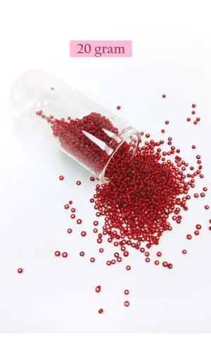 Dökme Cam Kum Boncuk (11/0) 2 mm - 20 Gram -  Şeffaf Koyu Kırmızı - BNC015