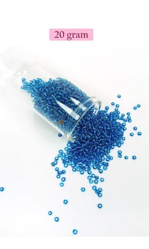 Dökme Cam Kum Boncuk (11/0) 2 mm - 20 Gram -  Şeffaf Mavi - BNC007