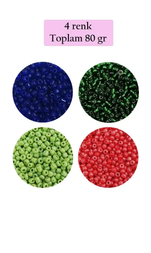 Dökme Cam Kum Boncuk (11/0) 2 mm - 4 Renk - Toplam 80 Gram -  BNC399