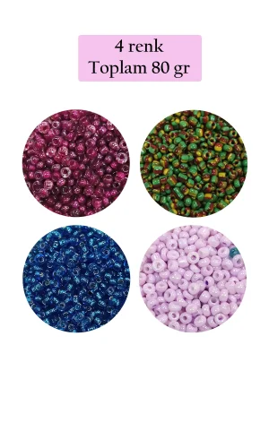 Dökme Cam Kum Boncuk (11/0) 2 mm - 4 Renk - Toplam 80 Gram -  BNC400