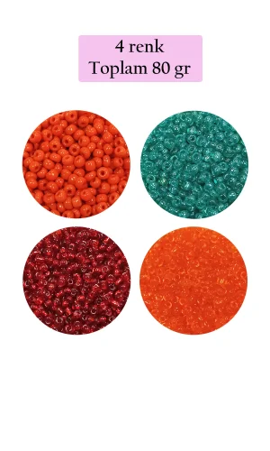 Dökme Cam Kum Boncuk (11/0) 2 mm - 4 Renk - Toplam 80 Gram -  BNC402