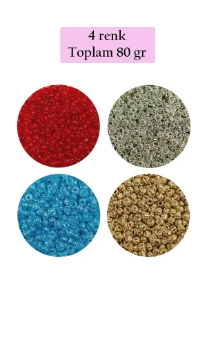Dökme Cam Kum Boncuk (11/0) 2 mm - 4 Renk - Toplam 80 Gram -  BNC404