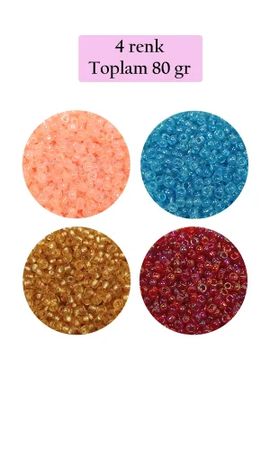 Dökme Cam Kum Boncuk (11/0) 2 mm - 4 Renk - Toplam 80 Gram -  BNC405