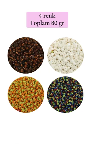 Dökme Cam Kum Boncuk (11/0) 2 mm - 4 Renk - Toplam 80 Gram -  BNC406