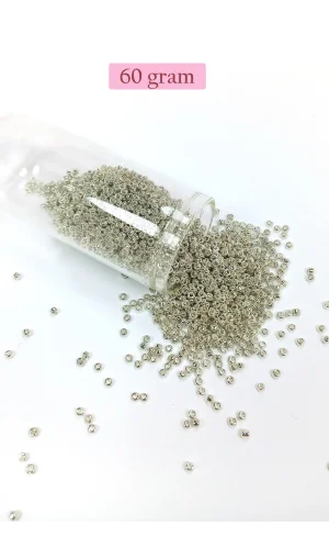 Dökme Cam Kum Boncuk (11/0) 2 mm - 60 Gram -  Gümüş - BNC057
