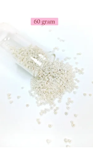 Dökme Cam Kum Boncuk (11/0) 2 mm - 60 Gram -  Parlak Beyaz - BNC065