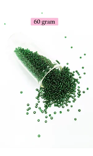 Dökme Cam Kum Boncuk (11/0) 2 mm - 60 Gram -  Şefaf Koyu Yeşil - BNC037