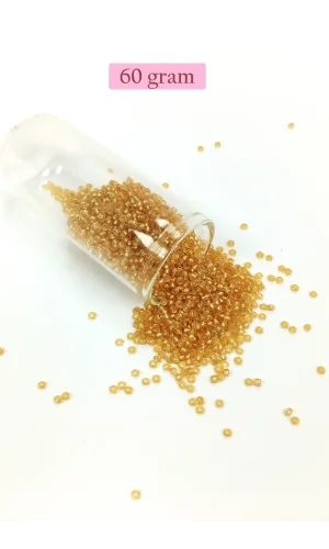 Dökme Cam Kum Boncuk (11/0) 2 mm - 60 Gram -  Şeffaf Altın - BNC062