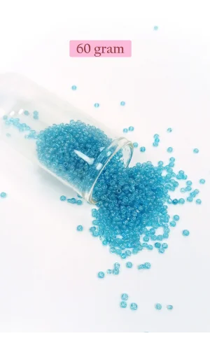 Dökme Cam Kum Boncuk (11/0) 2 mm - 60 Gram -  Şeffaf Koyu Camgöbeği - BNC061