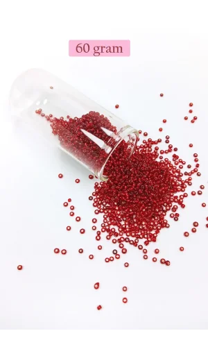 Dökme Cam Kum Boncuk (11/0) 2 mm - 60 Gram -  Şeffaf Koyu Kırmızı - BNC050