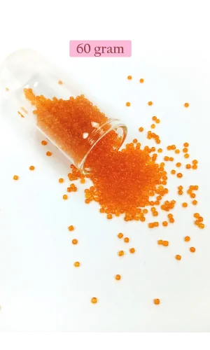 Dökme Cam Kum Boncuk (11/0) 2 mm - 60 Gram -  Şeffaf Turuncu - BNC051