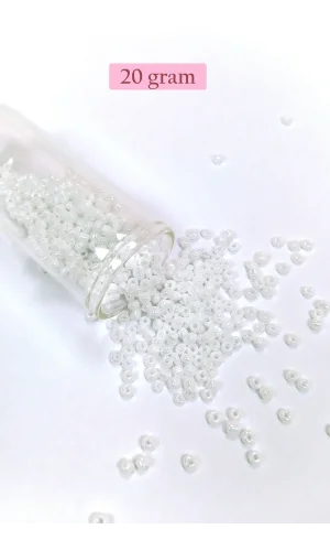 Dökme Cam Kum Boncuk (8/0) 3 mm - 20 Gram - İnci Beyaz - BNC145