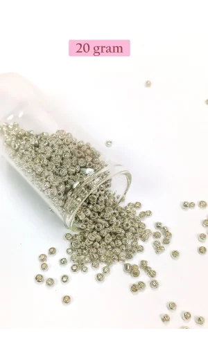 Dökme Cam Kum Boncuk (8/0) 3 mm - 20 Gram - Parlak Gümüş - BNC147
