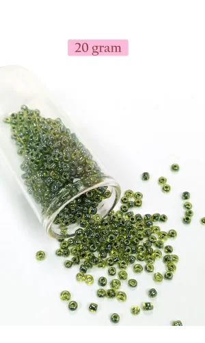 Dökme Cam Kum Boncuk (8/0) 3 mm - 20 Gram - Şeffaf Alacalı Yeşil - BNC171