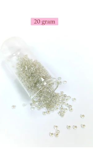 Dökme Cam Kum Boncuk (8/0) 3 mm - 20 Gram - Şeffaf Beyaz - BNC156