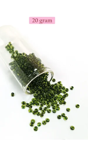 Dökme Cam Kum Boncuk (8/0) 3 mm - 20 Gram - Şeffaf Yeşil Siyah - BNC179