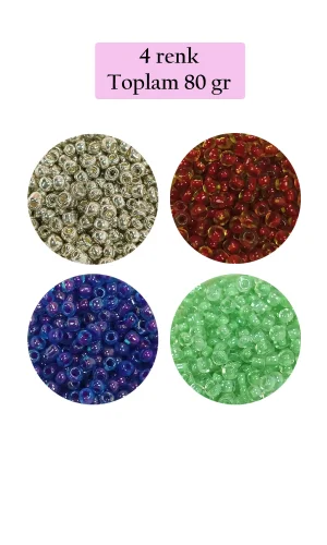 Dökme Cam Kum Boncuk (8/0) 3 mm - 4 Renk - Toplam 80 Gram - BNC417