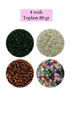 Dökme Cam Kum Boncuk (8/0) 3 mm - 4 Renk - Toplam 80 Gram - BNC419