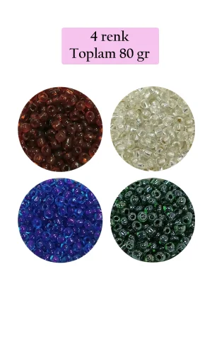 Dökme Cam Kum Boncuk (8/0) 3 mm - 4 Renk - Toplam 80 Gram - BNC420