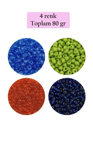 Dökme Cam Kum Boncuk (8/0) 3 mm - 4 Renk - Toplam 80 Gram - BNC421