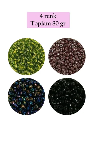 Dökme Cam Kum Boncuk (8/0) 3 mm - 4 Renk - Toplam 80 Gram - BNC422