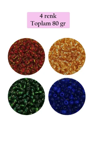 Dökme Cam Kum Boncuk (8/0) 3 mm - 4 Renk - Toplam 80 Gram - BNC424